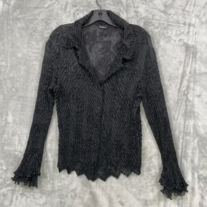 Komarov  Size L Pleated Crinkle Button Down Blouse Long Sleeve Whimsigoth Y2K